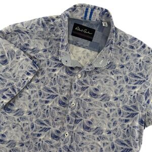 Robert Graham Modern Americana Mens Blue White Abstract Leaf Print SS Shirt M